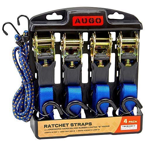 Ratchet Tie Down Straps - 4 Pk - 15 Ft- 500 Lbs Load Cap- 1500 Lb Break Strength- Cambuckle Alternative- Cargo Straps