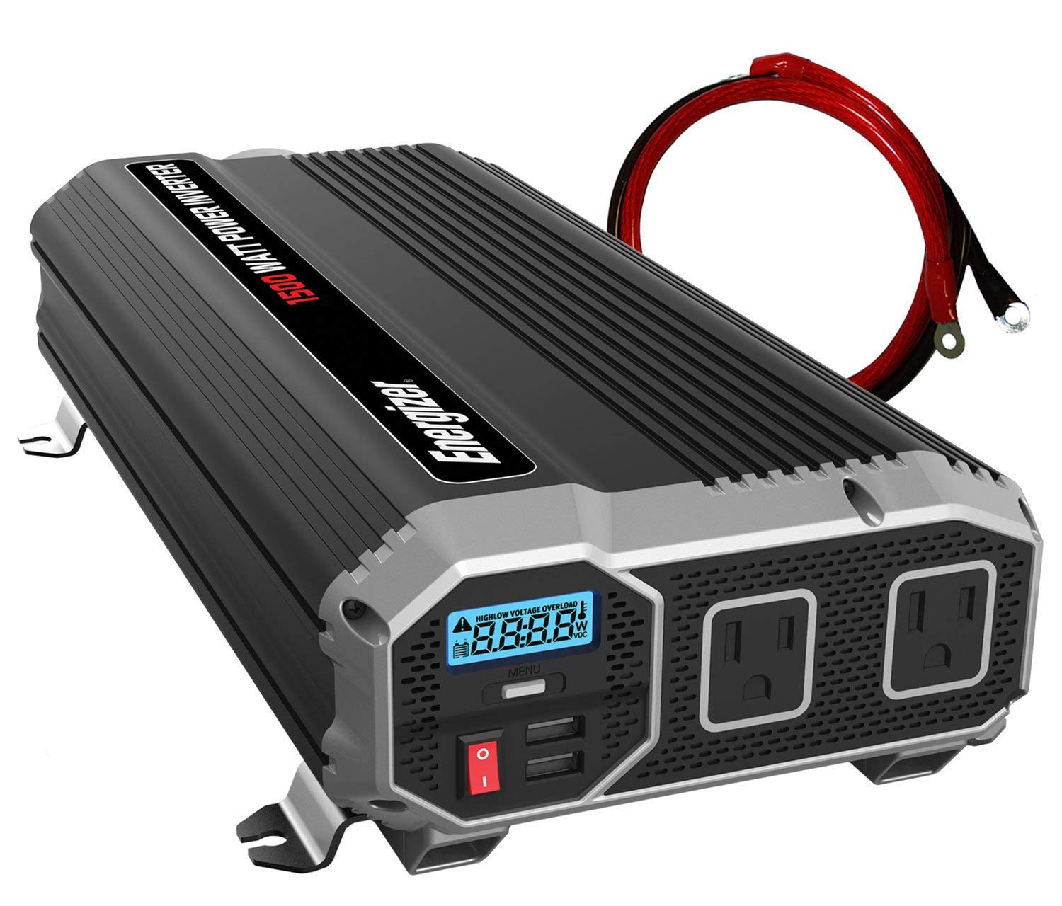 ENERGIZER 1500 Watt 12V Power Inverter, Dual 110V AC Outlets, Automotive Back Up Power Supply Car Inverter