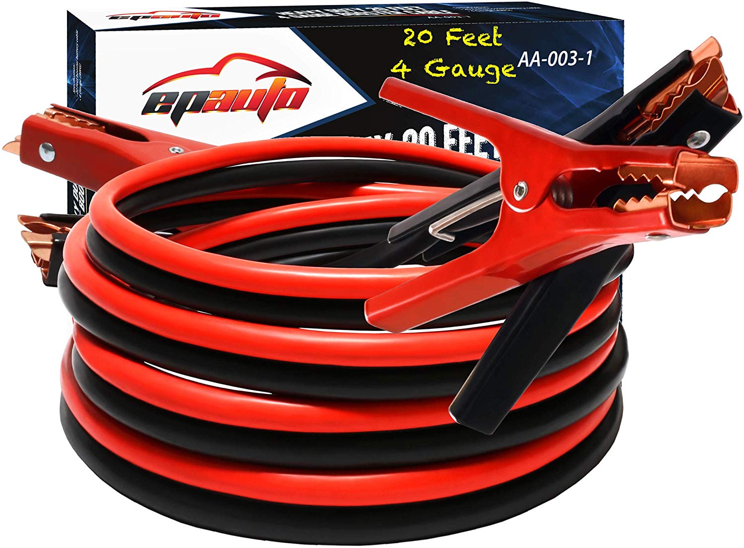 EPAuto 4 Gauge x 20 Ft 500A Heavy Duty Booster Jumper Cables with Travel Bag and Safety Gloves