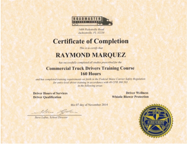 cdl certificate sample